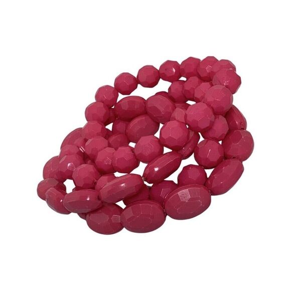 Vintage Summer Hot Pink  Acrylic Faceted Stackable Stretch Bracelets Set Of 4 - Picture 2 of 7